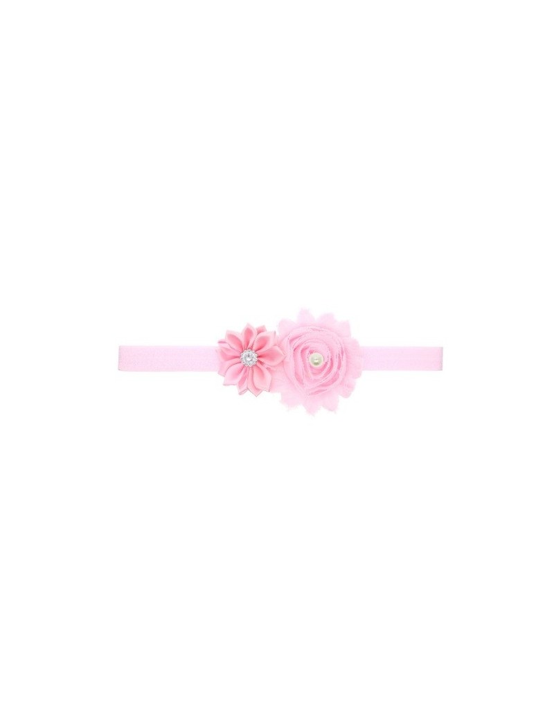 Bandeau romantique double fleur, perle et strass rose dragée