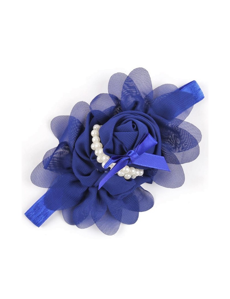 Bandeau fleur mousseline et perles nacrées bleu marine